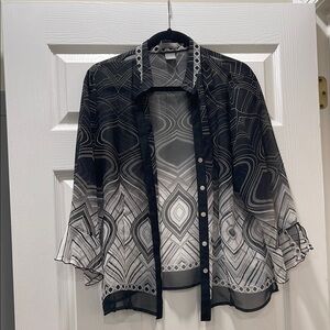 Investments Black and Gray Sheer Patterned Blouse